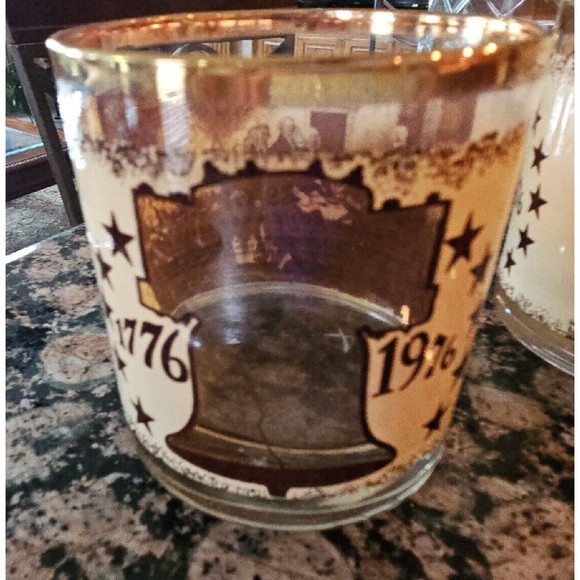 Set 2  Vintage Houze Art Glass 1970s Bicentennial Cocktail Rocks  LoBall Barware - Picture 3 of 3